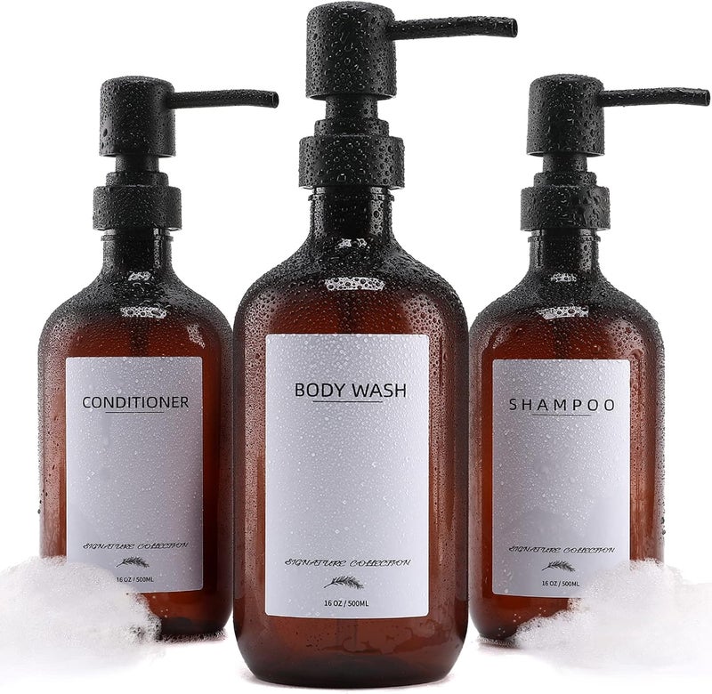 Supforce Shampoo and Conditioner Dispenser, 16.9oz Refillable Shampoo and Conditioner Bottles with Matte Pump and Funnel, Modern Shower Dispenser with Waterproof Labels for Hotel Home Bathroom - Image 1